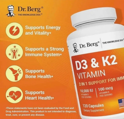Dr. Berg’s Nutritionals 100mg Vitamin D3 & K2 Supplement 120 Capsules (PACK OF 3)