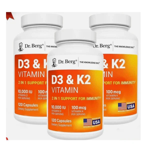 Dr. Berg’s Nutritionals 100mg Vitamin D3 & K2 Supplement 120 Capsules (PACK OF 3)