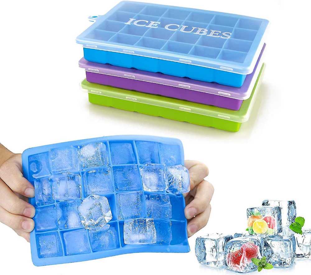 Easy Push Pop out Square Silicon Ice Cubes Tray 15 Cubes WITH LID