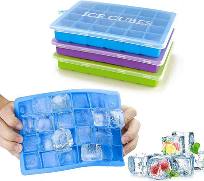 Easy Push Pop out Square Silicon Ice Cubes Tray 15 Cubes WITH LID