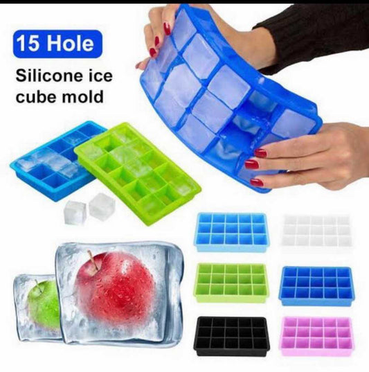 Easy Push Pop out Square Silicon Ice Cubes Tray 15 Cubes WITH LID