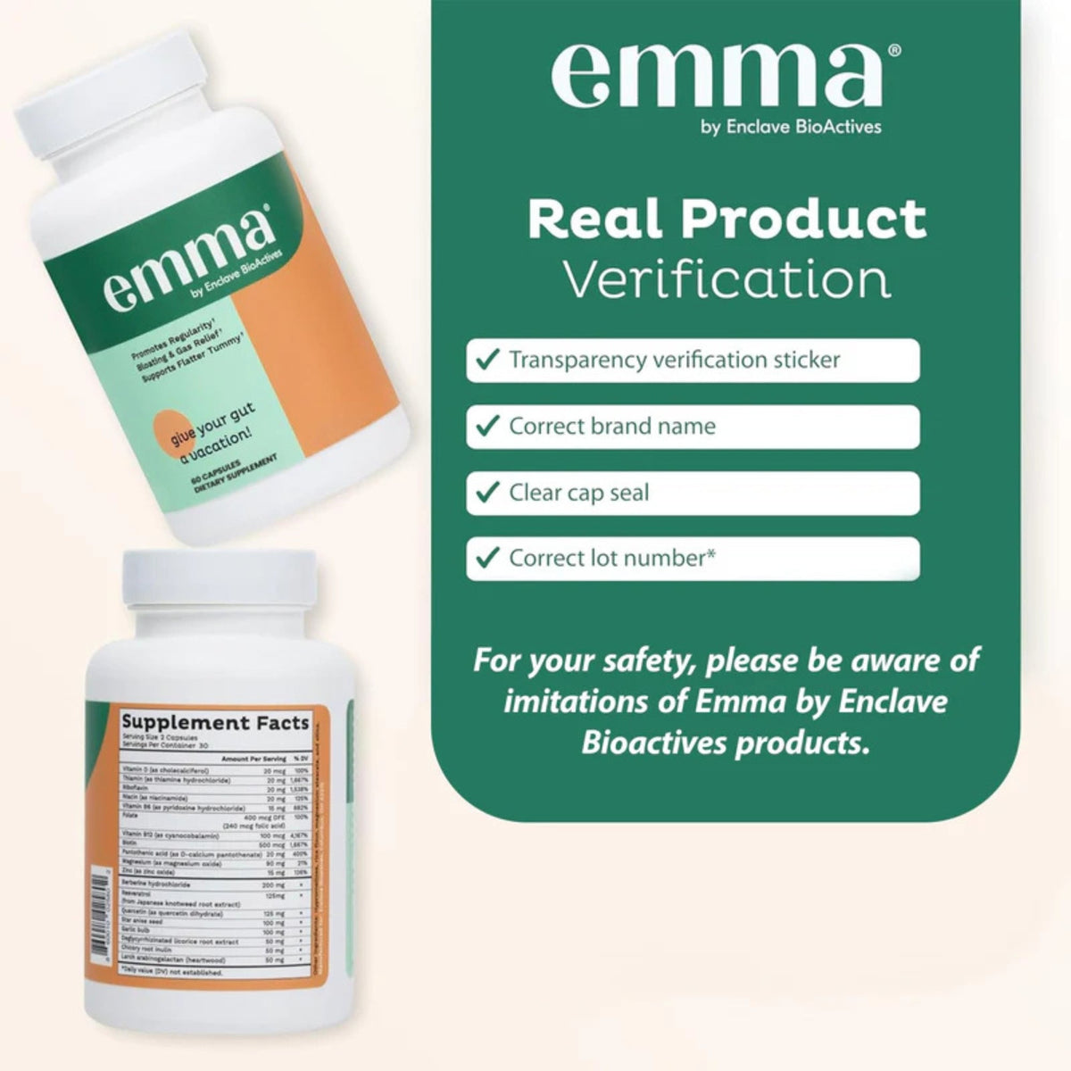 Emma Gut Health Supplement 60 Capsules | Bloating & Digestive Support