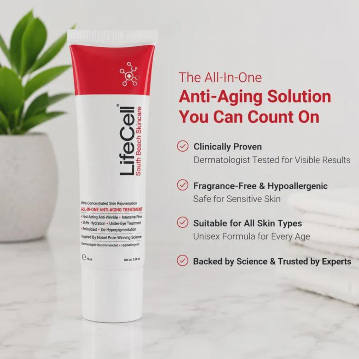 LifeCell All In One Anti-Aging Cream Wrinkle Repair & Firming 2.54 oz