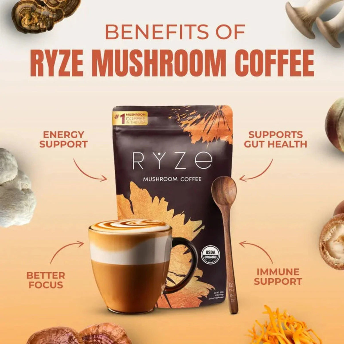 RYZE Organic Mushroom Coffee 30 servings
